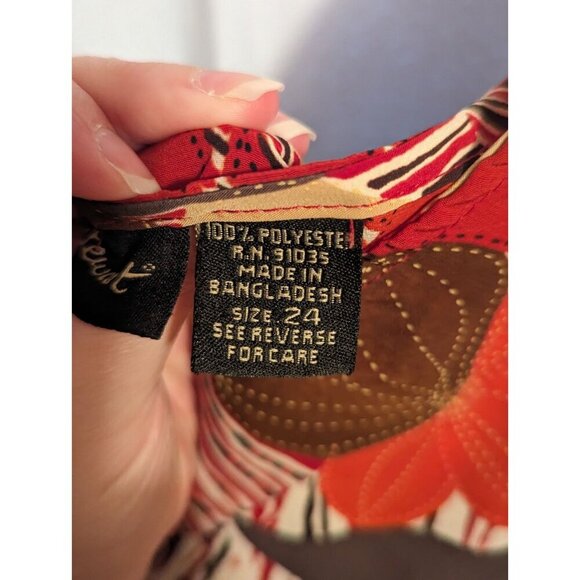 ASHLEY STEWART Burgundy Red Brown Tan Ruffle Midi Dress 24 Sleeveless Summer - Picture 5 of 11